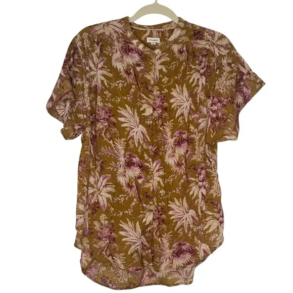Anthropologie Pilcro Short Sleeve Batwing Buttoned Blouse Floral Flowy Size L/XL - Picture 5 of 10